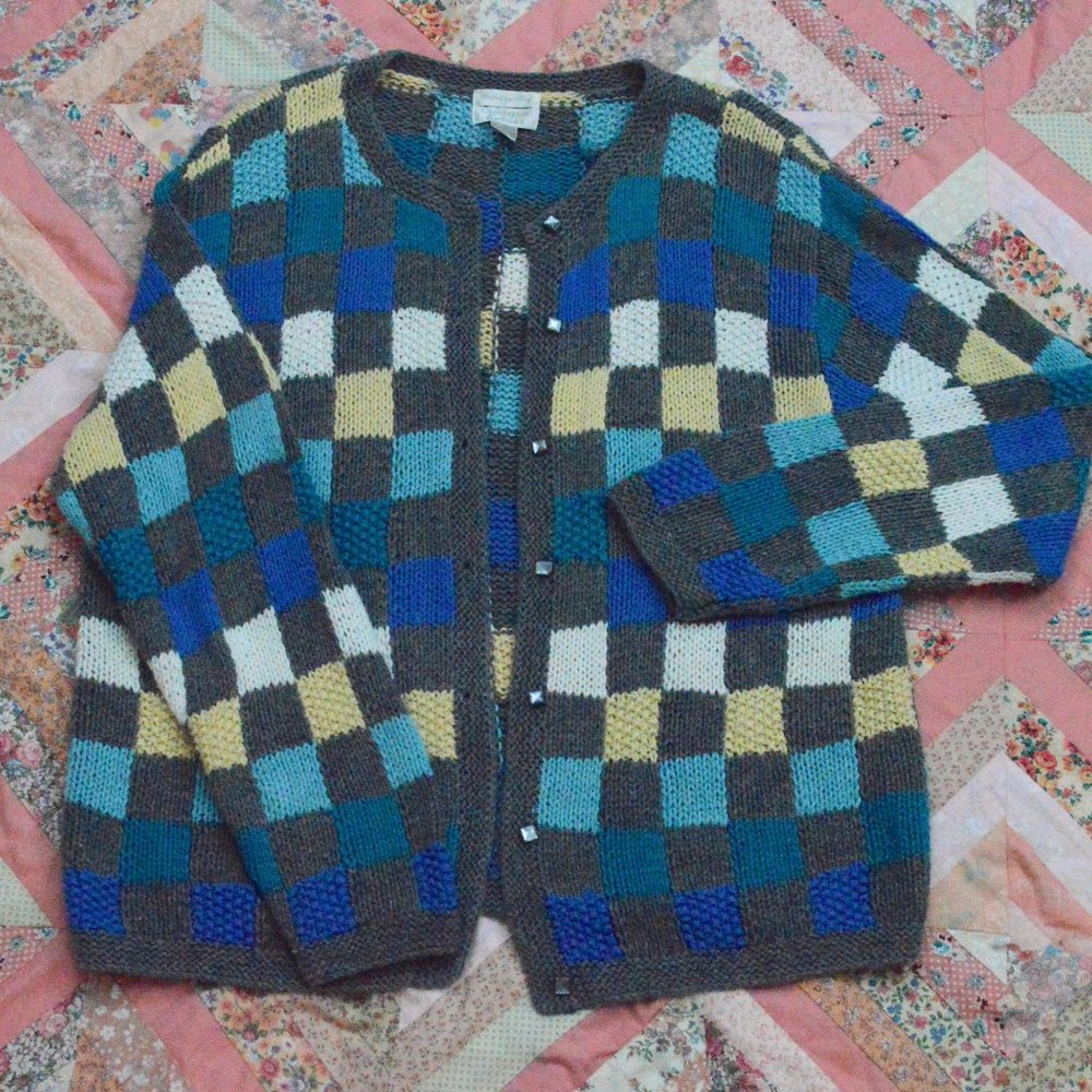 Cotton Checkered Cardigan